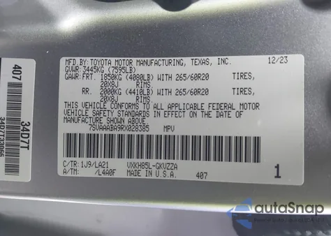 2024 Toyota Sequoia Platinum из США, поврежденный, VIN 7SVAAABA9RX028385